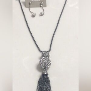 Chico’s NWT Pave long tassel necklace and earrings set